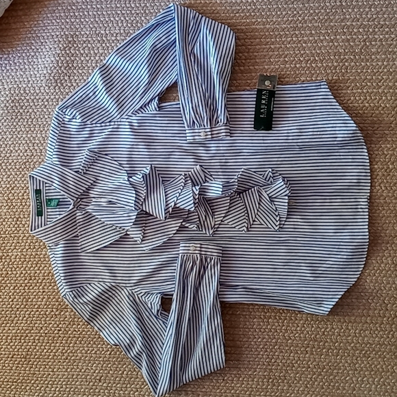 Lauren Ralph Lauren Tops - Lauren Ralph Lauren Ruffle Button down Medium white and blue striped